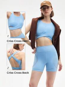 Eassivo Eassivo Sujetador deportivo sólido y cómodo sin espalda para mujer - Celeste - Ver 7