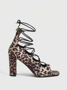 CUCCOO SZL Giày sandal dự tiệc mũi vuông đế dày họa tiết da báo thời trang tối giản thoải mái cho nữ có dây kéo phía sau - màu đen - Xem 8