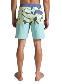 Quiksilver Men's Contrast Color Block Geometric Pattern Casual Beach Shorts, Loose Fit With Drawstring - Blue - View 2