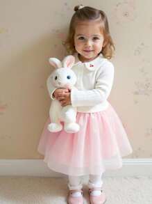 Souflis Souflis Simple Style Baby Girls Knit Fabric Bodysuit With Peter Pan Collar, Cherry Embroidery & Long Sleeve, Bodysuit - White - View 1