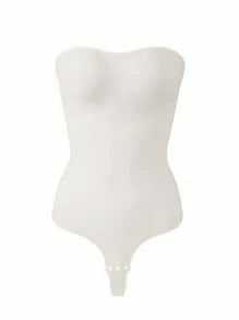 Snug Zone 1 st Sömlös kroppsdräkt för kvinnor, axelbandslös midje- och magformare med anti-halk, enkelpack - Vitt - Visa 5
