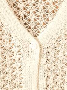 Girls Solid Hollow V-Neck Cardigan, Spring/Summer Fall Winter - Apricot - View 4