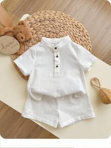 Baby Boy Half Button Shirt & Shorts