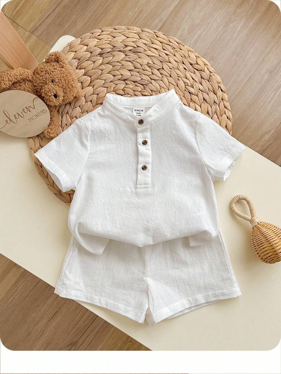 Baby Boy Half Button Shirt & Shorts