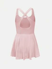 青少年女孩纯色无袖休闲交叉后背运动连衣裙，适合跑步、骑自行车、健身、篮球、足球、网球、羽毛球，四向拉伸高弹力