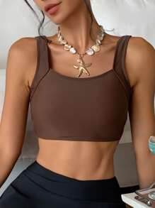 DAZY Women Sexy Criss Cross Backless U-Neck Cropped Camisole Top - Brown - View 2