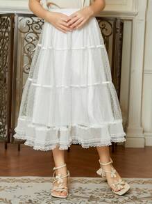 Hapijoa 秋季少女网眼薄纱裙 - 白色 - 查看 5