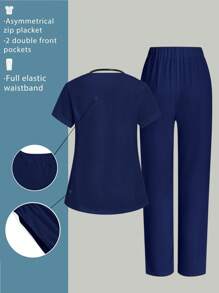 TaskEZ 女式缺口领短袖上衣和松紧腰长裤手术服套装