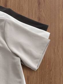 Manfinity VCAY 男士纯色圆领短袖休闲百搭T恤，夏季情侣装 - 黑色 - 查看 4