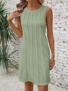 SHEIN LUNE 女式休闲针织圆领无袖迷你连衣裙，春夏 - 綠色 - 查看 5
