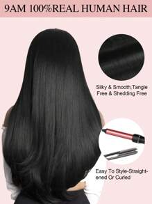 9AM Hair V Shape Clip In Hair Extension 100% Human Hair 1 Pcs With 4 Clips Natural Color Straight Hair For Women Easy To Style With Hair Curler And Straightener Invisible Suitable For Add Volume Lightweight All Day Wear Winter Christmas Halloween Costumes Autumn Outfits Women Fall Outfits Women Chic Elegant Glow Edgy Clean Classic Lit Snack Baddie 90s Vintage Retro Grunge Cottagecore Kawaii Cyberpunk Streetwear Preppy Futuristic Minimalist Street Style Bridal Photoshoot Date Night Casual Cozy - Natural Black - View 8