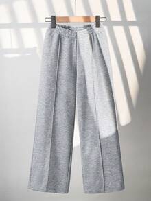 BASICS 青少年女孩休闲日常舒适 V 腰宽松直筒针织运动裤 - 灰色 - 查看 4