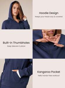 GLOWMODE Modal Silk Touch Oversized Long Sleeve Half-Zip Sweatshirt  Spring Summer - Dark Blue - View 4