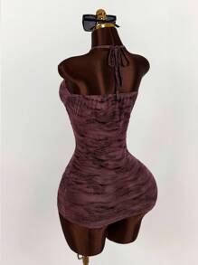 Amplova 复古 Fierce Street Catwalk 虎纹印花修身无袖迷你连衣裙（夏季） - 紫色 - 查看 7