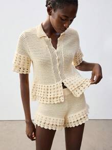 Maija 2025 New Casual Fashionable Apricot Color Knitted Shorts In Fall/Winter, Christmas Women's Clothing - Dusty Pink - View 6