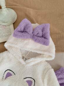 SHEIN LMoss Kids LMoss Babyflicka Söt Tecknad Mönster Fleecehuvtröja Och Resår I Midjan Rosa Byxor Set, Varm Vinteroutfit - Mauve Lila - Visa 4