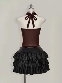 SHEIN ICON 加大码女式纯色 Y2K 节日性感外出网眼露背镂空心形水钻装饰背心