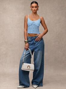 SHEIN BAE 夏季纹理针织吊带背心，适合约会、下午茶、女生聚会、度假、海滩、意大利之旅、外出、游轮、早午餐、伊比沙岛 - 淺藍色 - 查看 4