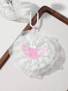 ROMWE Kawaii 1 件可爱卡通亚克力小巧双面镜和梳子套装，精致白色网状丝带，粉色树脂闪光翅膀熊装饰，多功能迷你心形玻璃镜，钥匙扣和包包饰品礼品套装，适合女士 - 粉色 - 查看 8