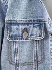 百搭休闲牛仔外套，适合青少年男孩的百搭街头服饰，秋冬季必备单品 - 中等水洗藍 - 查看 6