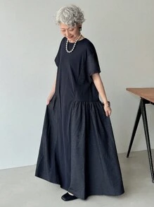 FRIFUL 女士夏季休闲拼接长款连衣裙 - 藏蓝色 - 查看 4