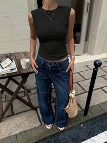 Siren Gaze Áo ba lỗ nữ All Match Multi-Mat Textured Slim-Fit, Mùa hè - màu đen - Xem 6