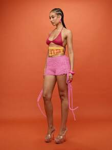 SUMWON WOMEN Quần short ngắn tua rua đan móc lễ hội mùa hè tiệc bãi biển thư giãn kỳ nghỉ đồ dệt kim bohemian mặc đi nghỉ dưỡng - Hồng - Xem 3