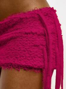 SUMWON WOMEN 钩针编织迷你裙，带侧边流苏，波西米亚风装饰弹力沙滩派对节日夏季半身裙 - 玫紅色 - 查看 7