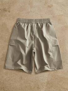 BRENVOR 夏季优雅松紧腰带抽绳多口袋橄榄绿色男士短裤 - 墨綠色 - 查看 2