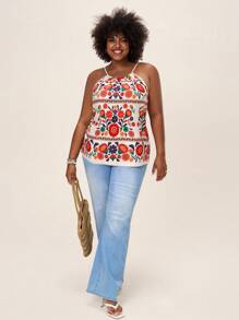 SHEIN LUNE Débardeur ample décontracté à imprimé de plantes tropicales pour femmes grandes tailles, pour tenue de vacances, de voyages, d'aéroport - Multicolore - Voir 5