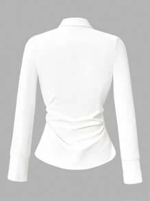 Teen Girls' Solid Color Long Sleeve Single-Breasted Pleated Casual Shirt Fall Winter