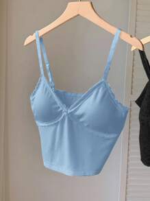 Comfortcana 1 chiếc áo ba lỗ đơn giản bằng ren chắp vá dành cho nữ - Màu xanh lam - Xem 4