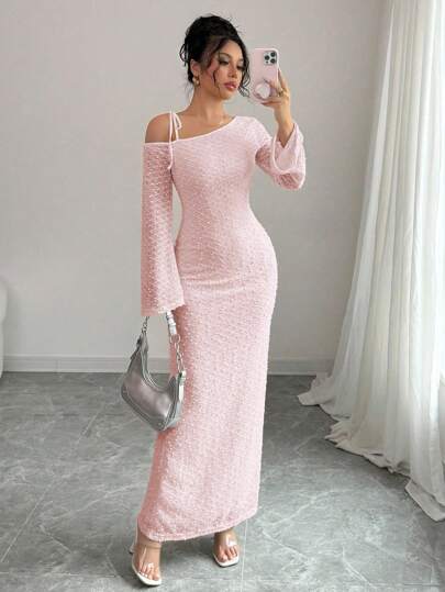 Rafferiza European & American Fashionable Slimming Knit Dress, Sexy Off Shoulder Bodycon Long Sleeve Dress Maxi Women Outfit Fall Cloth For Women