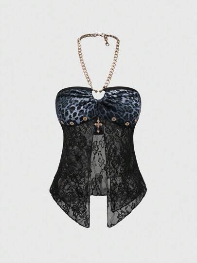J-Fashion Y2K Retro Sexy Cross Gepard Kontrast Spitze Trägertop