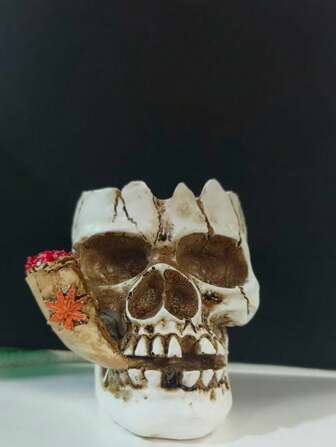 Goth 1pc Skull Resin Decor - Creative Gothic Home Desk Decorations, Unique Ashtray Alternative, Dark Aesthetic Room Decor, Gift Idea, Handmade Art Craft For Men Women
