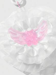 ROMWE Kawaii 1 件可爱卡通亚克力小巧双面镜和梳子套装，精致白色网状丝带，粉色树脂闪光翅膀熊装饰，多功能迷你心形玻璃镜，钥匙扣和包包饰品礼品套装，适合女士 - 粉色 - 查看 6