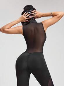 Innovista Woman Essential Solid Workout Jumpsuit With Built-In Bra Removable Pads Athletic Stretchy Yoga Gym Romper One Piece Exercise Suit With Mesh Cutout Breathable Fall Sports Bodysuit Boosting Design Plain Daily Basic Athleisure Overall Clothes Office To Gym Work From Home Running Biker HIIT Training Comfort Movement Cardio Cycling CrossFit Outdoor Exercise Healthy TT Viral IG Reel Ready FYP INSTA OOTD Black Working Mom Fitness Performance Gear Minimalist Natural Tone Clean Girl Pilates Princess Influencer Fashion Versatile Outfits Everyday Wear Durable Premium Latin European Menopause-Friendly Back To School Active Fall Fitness Collection Platform Alternative To Lulu Quality, Affordable, Budget-Friendly, Gym Outfits, Physical Training, Aerobic Exercise, Gymtok - Black - View 9