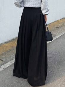 FRIFUL 女士纯黑色褶皱休闲直筒裤，百搭商务休闲装 - 黑色 - 查看 9