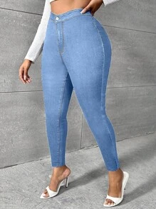 SHEIN SXY Plus High Waist Skinny Jeans - Light Wash - View 3