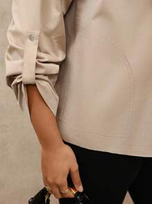 Juhart Jaqueta plus size feminina, tecido regular, casual, manga comprida, damasco, primavera e outono - Damasco - Ver 5