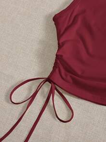 SHEIN EZwear 大码酒红色针织休闲女式抽绳圆领背心 - 酒紅色 - 查看 6
