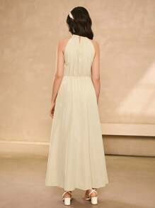 少女圆领 A 字腰高开衩优雅舞会礼服、派对连衣裙 - 杏色 - 查看 2