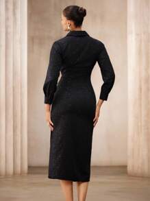 SHEIN Unity Versatile Asymmetric Front Long Sleeve Dress For Commuting - Black - View 2