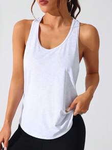 Gameset SHEIN Sport 女式夏季简约纯色宽松工字背心 - 黑與白 - 查看 6