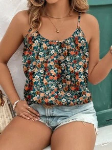 SHEIN Clasi 母亲节休闲复古碎花优雅大码吊带背心和背心，适合夏季海滩度假