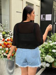 GalTyme Plus Size Black Sheer Lightweight Jacket, Minimalist Style Suitable For Summer - Black - View 2