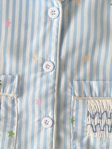 两件套男婴休闲格子条纹长袖上衣和裤子舒适家居服 - 藍白色 - 查看 7