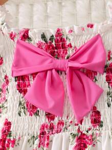 Teen GirlFloral All Over Print Short Sleeve Shift Dress - Multicolor - View 3