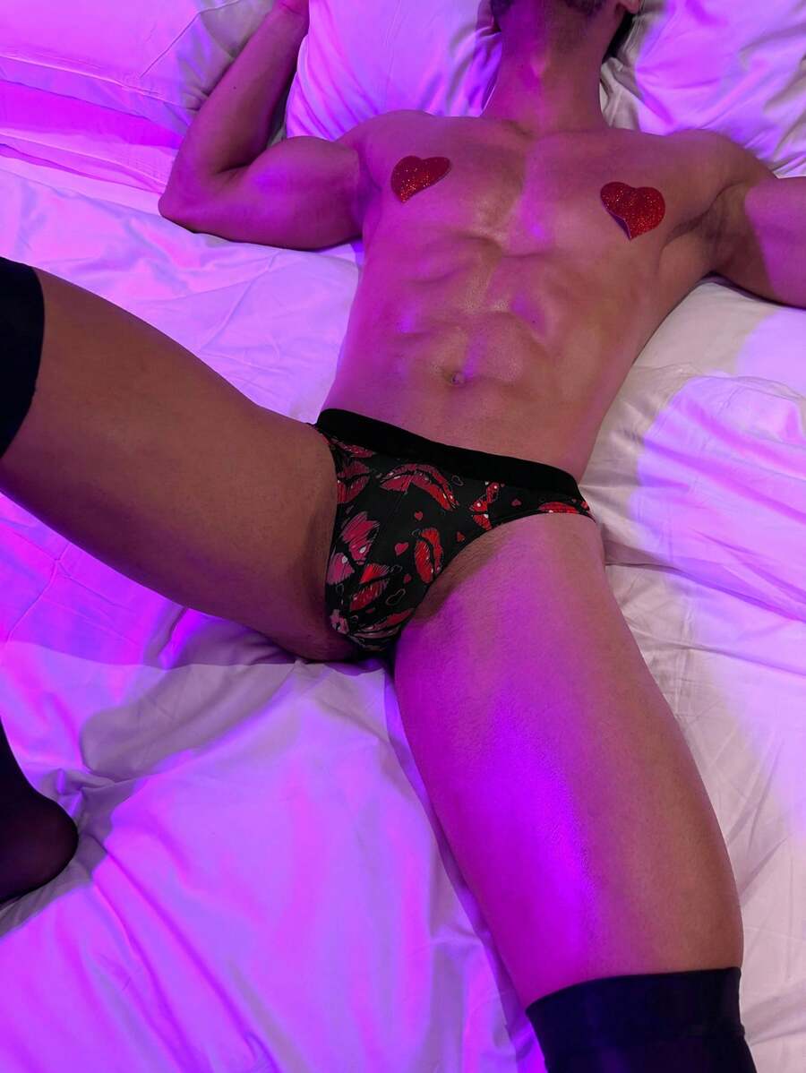 男士性感全印花红唇图案内裤 - 黑色 - 查看 1