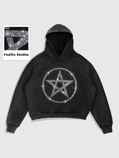 Goth بلوزة رجالية برقبة عالية مطبوعة بنجمة ريينستون أكمام طويلة سترة كاجوال منفوشة